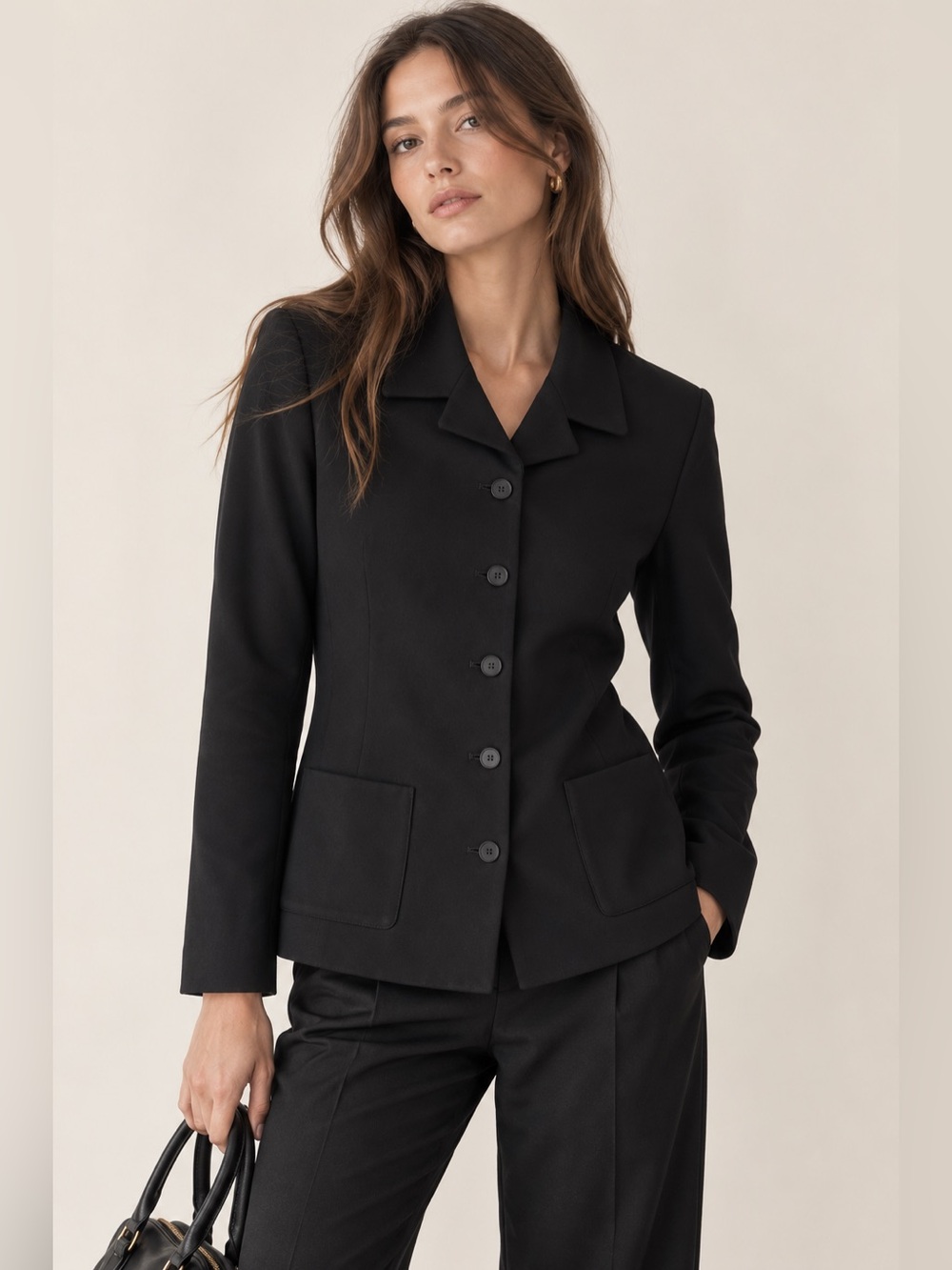 Vintage Black 100% Wool Blazer Jacket 38 90s Minimalist Quiet Luxury
